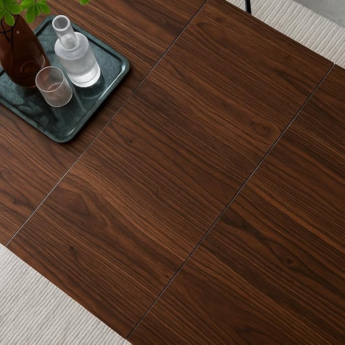 ZckyCine 51"-67" Expandable Dining Table, Modern Rectangular Walnut Wood Table with Metal Frame, Space-Saving Adjustable Table for Kitchen, Dining Room, Apartment or Restaurant