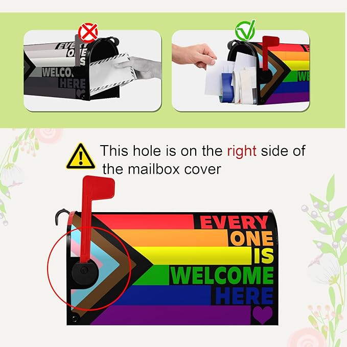 Pride Mailbox Cover Large Size Rainbow Gay Lesbian Transgender Bisexual LGBTQ Magnetic Mailbox Wrap Every One Is Welcome Here Post Letter Mail Box Covers Outdoor Decor Oversized 25.5 X 21 Inch