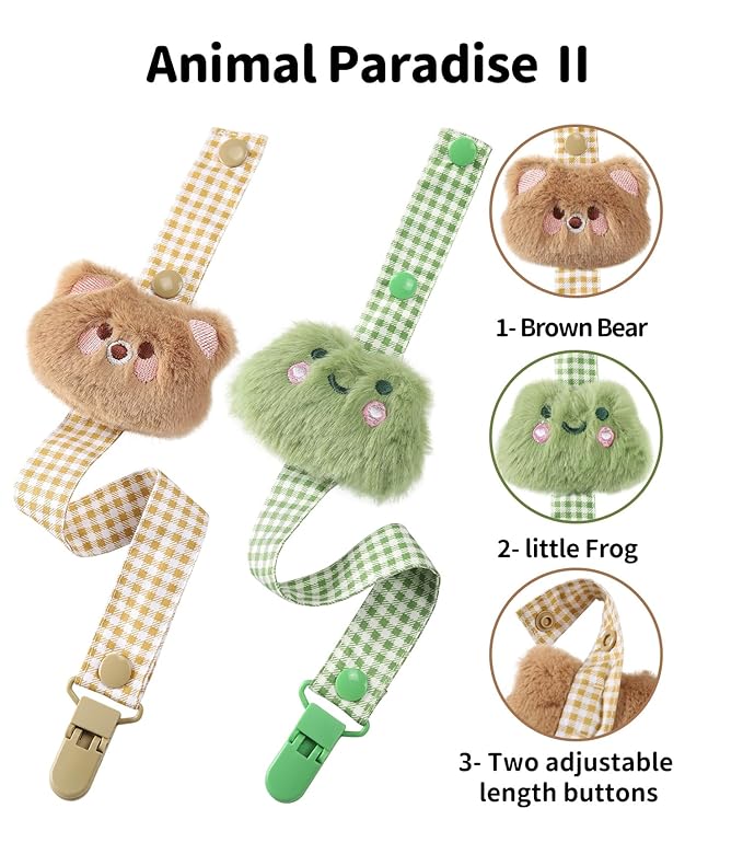 CutiePlusU Adult Pacifier Clip Adult Size Anyard Holder Clips 2 Pack-Animal Paradise 2