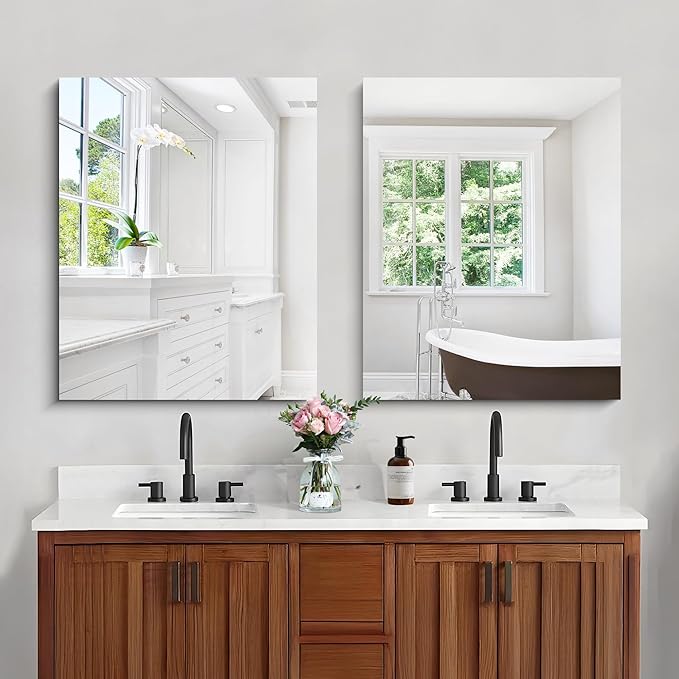 Frameless Mirror, 24x30 Inch Bathroom Mirror for Wall, Rectangle Bathroom Vanity Mirrors with Polished Edge, Hangs Horizontally or Vertically for Bathroom, Bedroom and Living Room