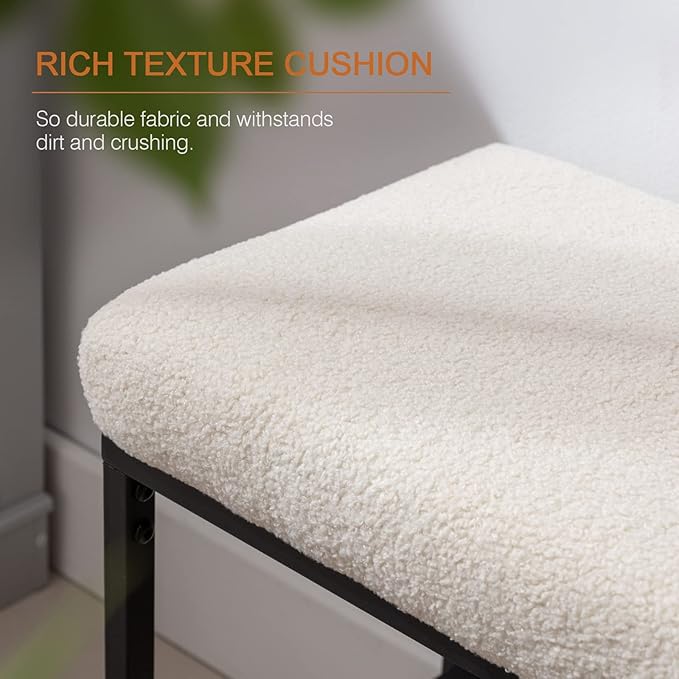 Zesthouse Boucle Shoe Bench Entryway with Storage, Upholstered Bench for Bedroom End of Bed, Metal Shoe Rack for Closet Hallway Doorway Living Room Mudroom, White