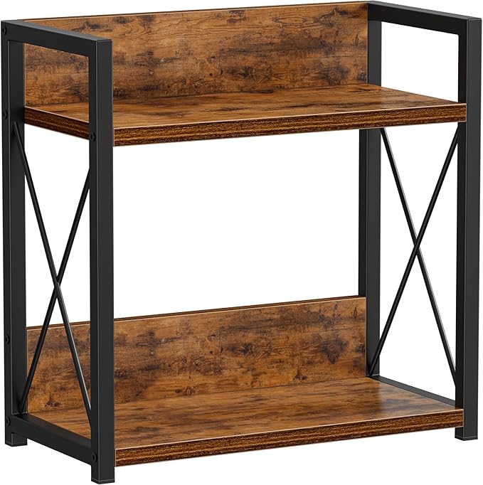 Giikin Kitchen Counter Shelf, Kitchen Countertop Organizer, 2 Tier Spice Rack for Counter, Wood Coffee Bar Organizer for Coffee Station (Brown, L)