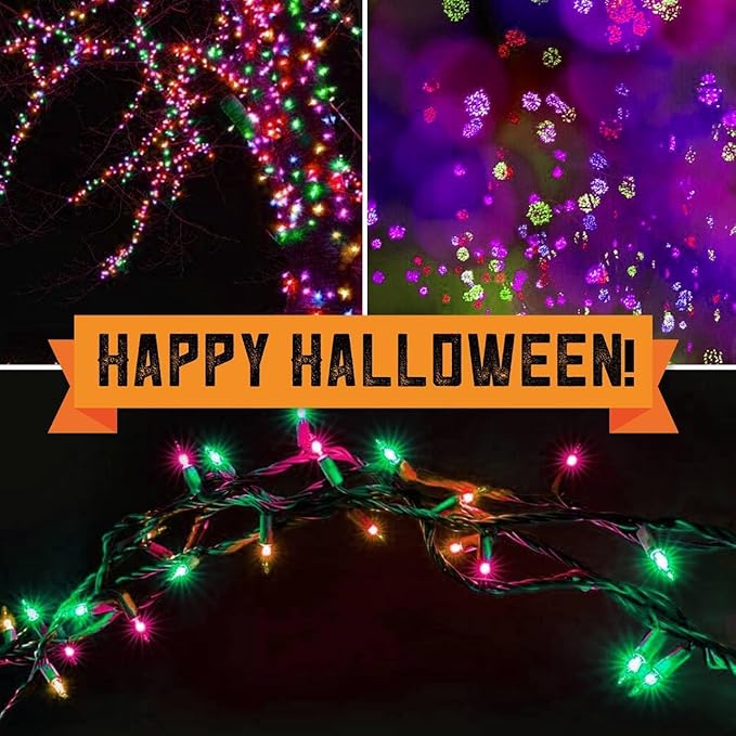 150LIGHTS Orange Purple and Green Extra-Bright with End Connectors Halloween Decorative Lights 9.72m UL Certified Mini String Light Set Waterproof for Halloween Home Garden Tree Party Patio