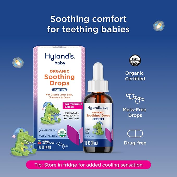 Hyland's Baby Organic Nighttime Soothing Drops for Oral Discomfort, 1 oz, Ages 2 Months and up, Organic Cherry Flavor