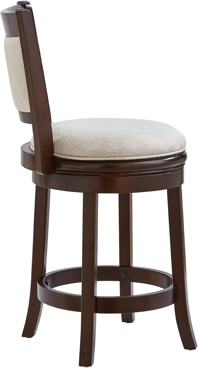 Ball & Cast Swivel Barstool Upholstered Counter Stool 24 inch Kitchen Wooden Bar Stool , Cappuccino&Taupe
