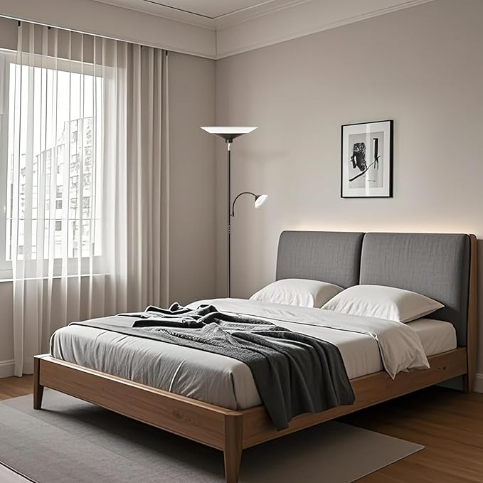 SIBRILLE Upgraded 2-in-1 Torchiere Floor Lamp, Dimmable Standing Lamp with Remote&Button Control, 34W Brightness Adjustable Floor Reading Light, Black Modern Corner Lamp for Living Room Bedroom Office