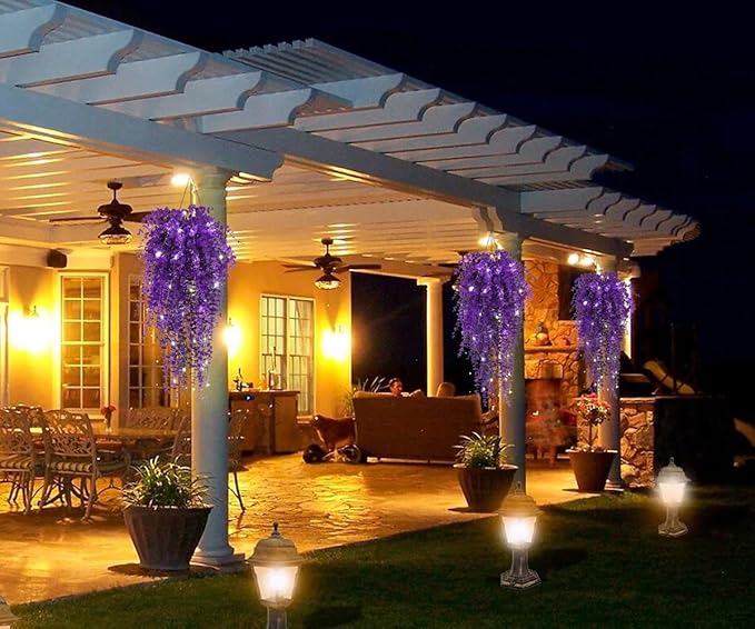 Artificial Plants Lighted Artificial Hanging Plants Fake Money Plants Outdoor UV Resistant Plastic Plants Fake Plants for Outside Home Garden Wedding Party Indoor Backgarden Decorations(Pure Purple)