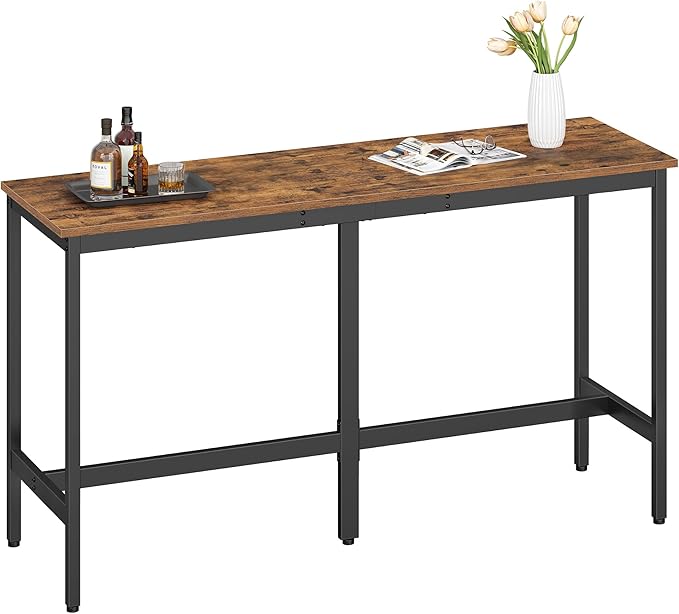 VASAGLE Bar Table, Narrow Long Kitchen Dining Table, Sturdy Metal Frame, Industrial, 15.7 x 63 x 35.4 Inches, Rustic Brown and Ink Black ULBT160K01V1