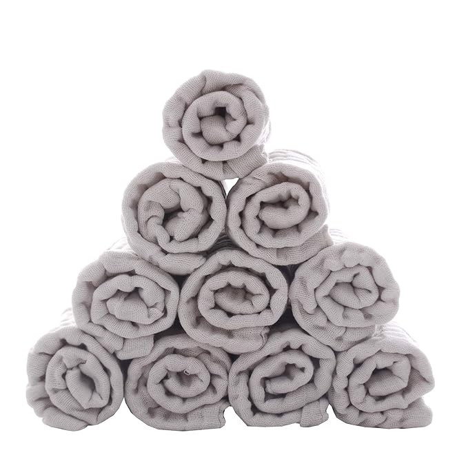 MUKIN Baby Washcloths - Natural Cotton Baby Wipes - Soft Newborn Face Towel for Sensitive Skin - 10 Pack, 12x12 inches
