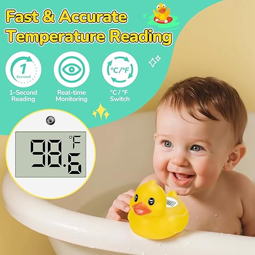 Baby Bath Thermometer – Digital Safety Water Thermometer for Baby Bathtub – °C/°F Display, BPA-Free & Waterproof – Floating Duck Toy for Newborns & Toddlers