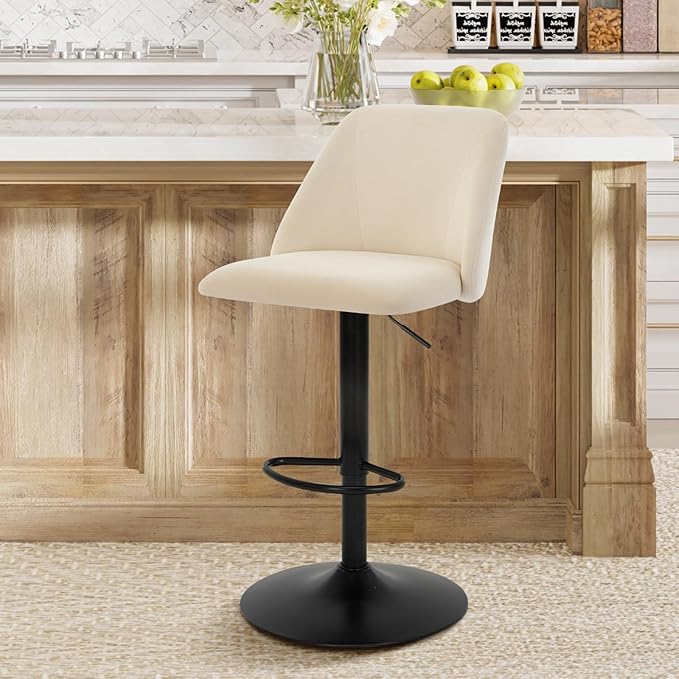 COLAMY Bar Stools Set of 1, Modern Swivel Bar Chairs, Adjustable Upholstered Barstools Counter Height with Full Backrest for Bar, Dining Room, Kitchen Island, Beige