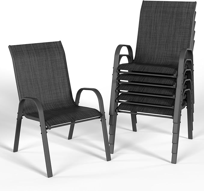 Patio Dining Chairs Set of 6, Outdoor Stackable Dining Chairs High Back, Patio Furniture for Backyard, Porch, Garden, Poolside (Dark Grey)