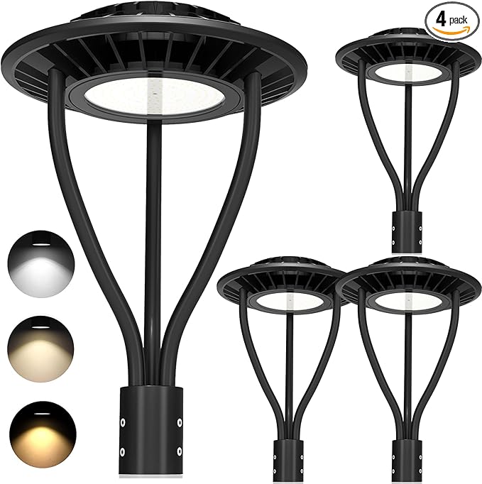 4 Pack LED Post Top Light ETL Listed 60W 48W 36W Adjustable 3CCT Adjustable Outdoor Pole Lights with Photocell IP65 Waterproof Post LED Fixture for Garden Yard Street Lighting