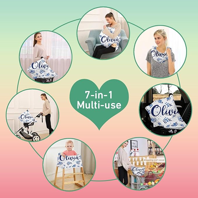 Personalised Car Seat Cover for Babies - Multi-use Carseat Canopy Cover with Name, Blue Theme Car Seat Covers, Christmas Birthday Gifts for Infant Boys and Girls