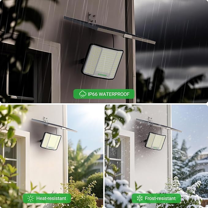 intelamp Solar Flood Lights Outdoor Waterproof, 20000mAh 2000LM Floodlight Exterior with Remote 16.4 FT Cable, 2-12H Timer Dusk to Dawn Security Spots Lighting Outside for Garden Pathway