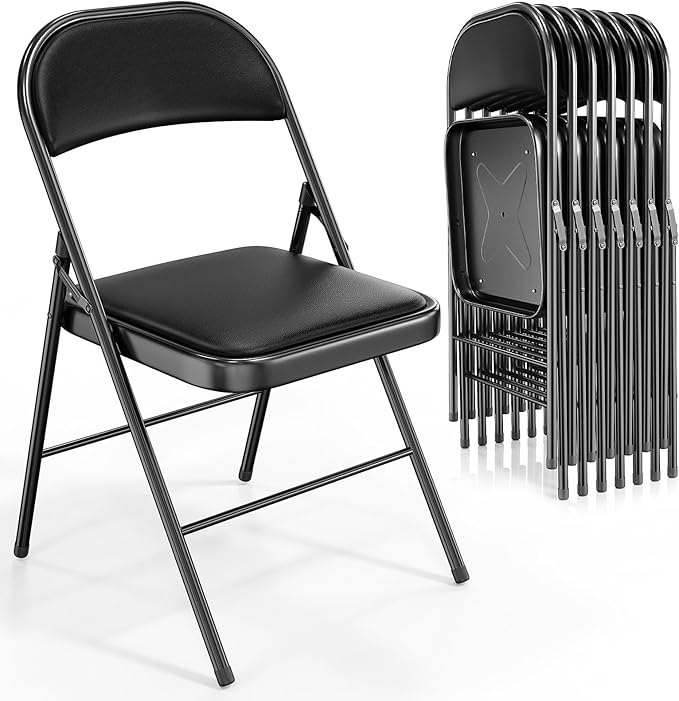 VINGLI 8 Pack Folding Chairs with Padded Seats, Metal Frame with Pu Leather Seat & Back, Capacity 350 lbs, Black