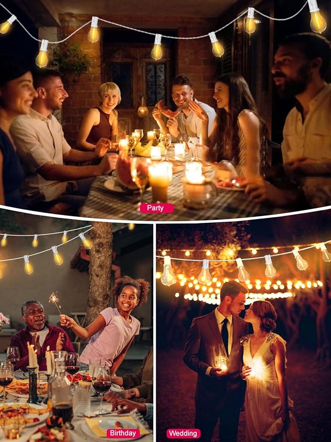 DAMAING Outdoor String Lights 120FT Waterproof Patio Lights with 63 Plastic Dimmable Edison LED Bulbs,Connectable Outdoor Lighting for Backyard,Garden and Wedding Outside, 2200K White Cord