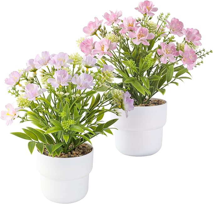 2-Piece Lifelike Potted Artificial Plants | Indoor Artificial Plants for Home Decor, Office Decor, Bedroom, Bathroom & Rustic Style Decoration