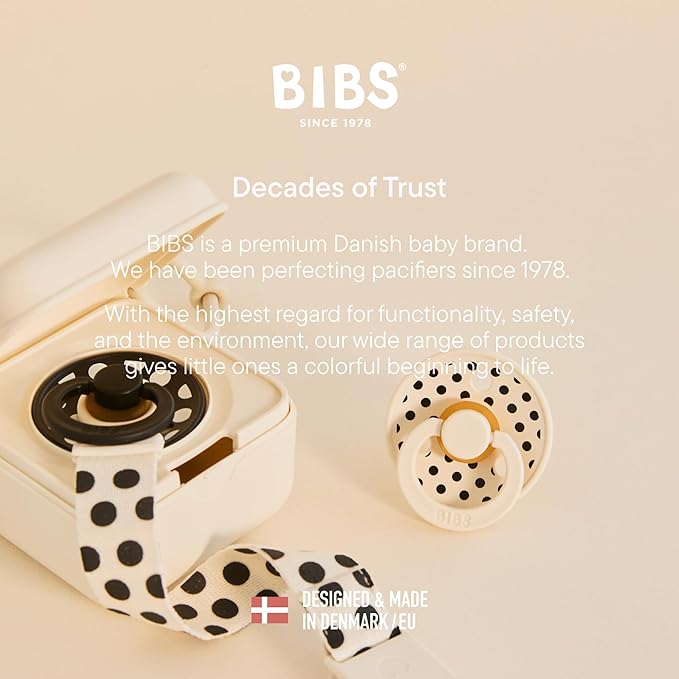 BIBS Polka Dots Pacifier 2-Pack, BPA Free Pacifiers with a Anatomical Latex Nipple, Made in Scandinavia, Size 2 (6-18 Months), Ivory/Black