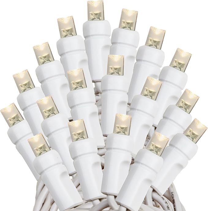 Novelty Lights 11ft Christmas String Lights, 50 Warm White LED Bulbs on White Wire, 2.5" Spacing, Connectable Indoor Outdoor Commercial Grade Lighting for Holidays Patio Weddings