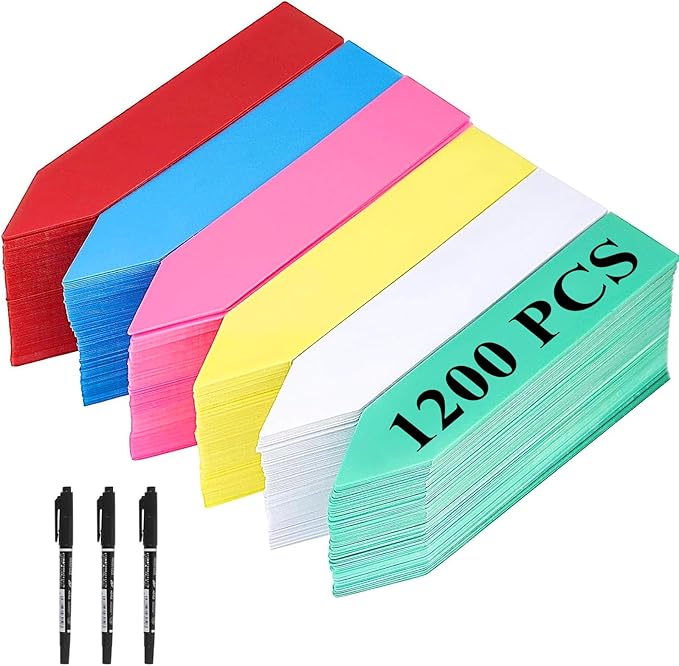 KINJOEK 1200 PCS 2 x 0.4 Inch Colored Plant Labels, Plastic Plant Tags and Labels for Garden, Plant Name Label Bulks for Seeding Potted Plants Nursery Bonsai Gardening Herbs Flowers, 6 Colors
