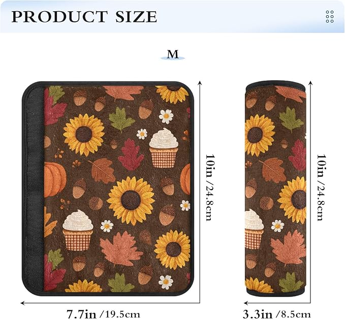 2 Pack Seatbelt Covers Seat Belt Cover Pad for Adults Boys Girls Car Seat Strap Covers Pads Cushion Universal Shoulder Strap Pad Protector for Backpack Camera Bag 6.5 Inch Sunflowers Maple Leaves Pump