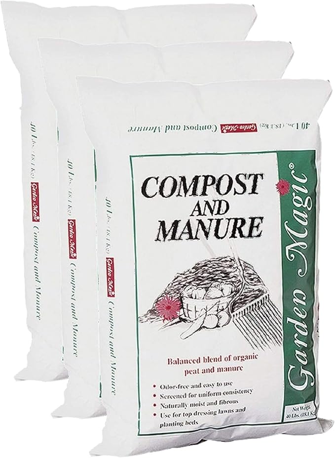 Michigan Peat 40 Pound Garden Magic Compost and Manure with Odor Free Blend and Naturally Moist and Fibrous for Lawn and Garden, 3 Pack