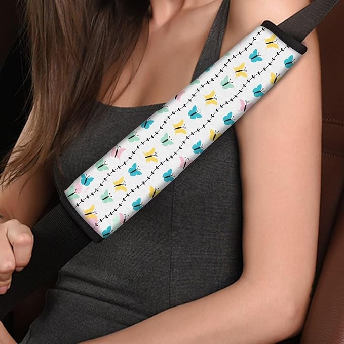 Butterflies Seatbelt Pads Colourful 4 PCS Car Interior Accessories Covers Comfortable Seat Belt Cushion for Adult Women Fabric Seat Strap Pads Shoulder Padding Universal Fit Most Cars SUV