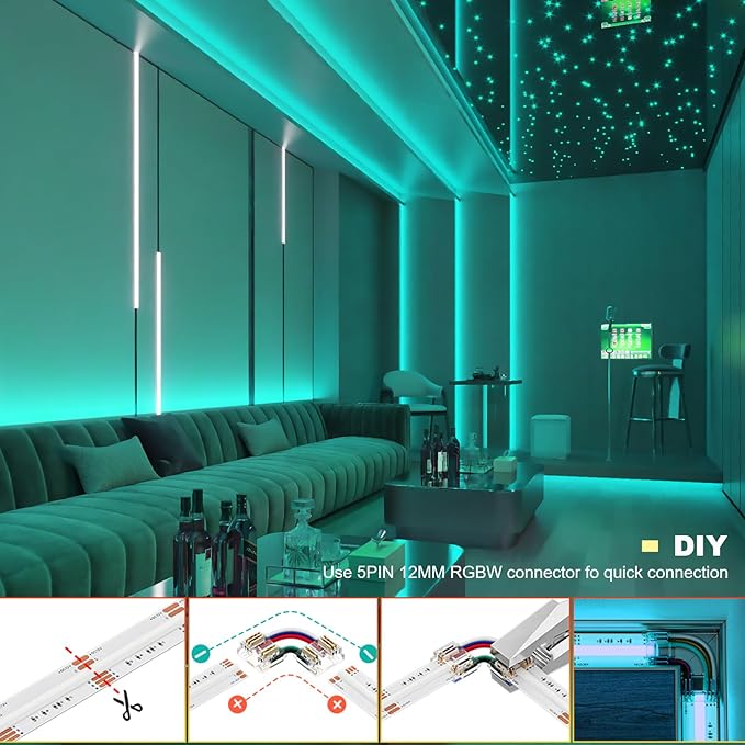 JOYLIT 32.8FT/10M COB LED Strip Lights RGBW, 24V RGB+4000K Natural White Color Changing Flexible Dimmable Tape Light, No Dark Spots, 784LEDs/M High Density Cuttable Adhesive Light Strip for Indoor
