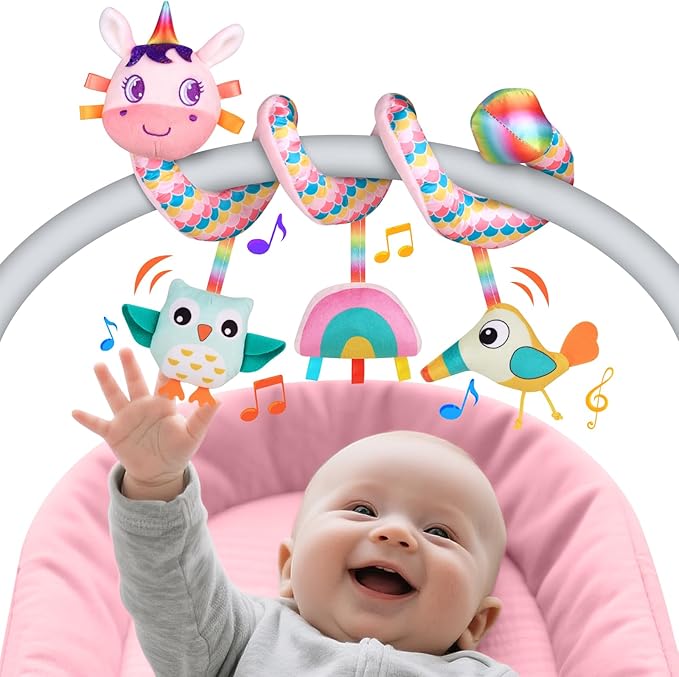 Car Seat Toys for Infants 0-6 months, Spiral Hanging Crib Stroller Activity Toys with Rattles, Baby Car Seat Accessories Toy for Developing Sensory & Motor Skills, Ideal Gift for Newborn Infant