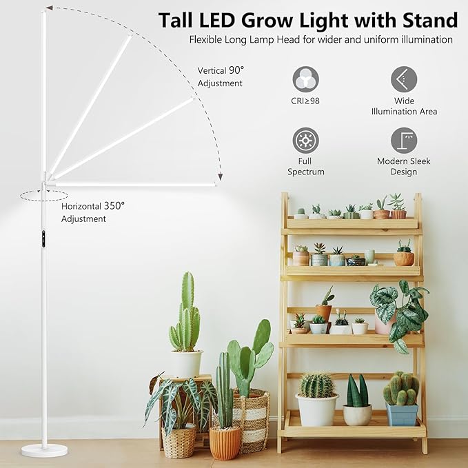 STERREN Grow Lights Stand for Indoor Plants, Full Spectrum Plant Floor Lamp for Indoor Growing, 22W LED Plant Light with 4/8/12H Timer, 47’’ Modern White Standing Grow Light for All Stages,1437lm