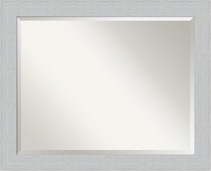 Amanti Art White Bathroom Mirror for Over Sink, 26x32 Shiplap White Rectangle Vanity Mirror, Large Coastal Wood Frame, Hangs Horizonally and Vertically, Bathroom Wall Decor, Beveled Edge from WI, USA