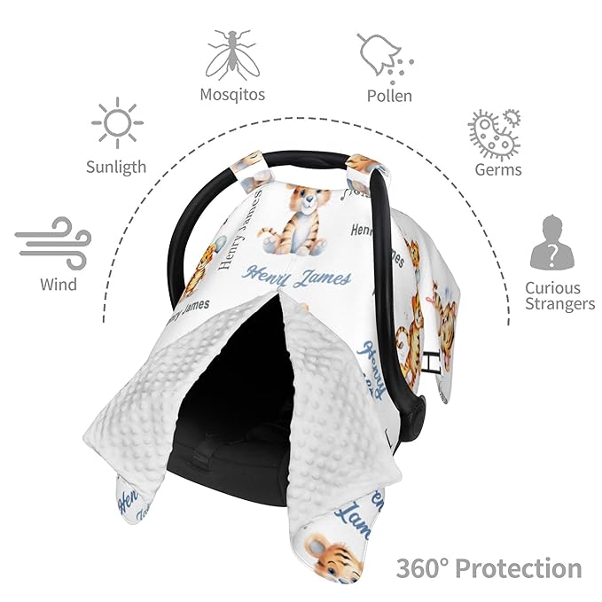 Personalized Winter Baby Car Seat Cover with Name Tigger Winter Car Seat Cover for Baby Seat or Stroller Custom Infant Car Seat Covers Minky Blankets Nursing Cover Breastfeeding Scarf