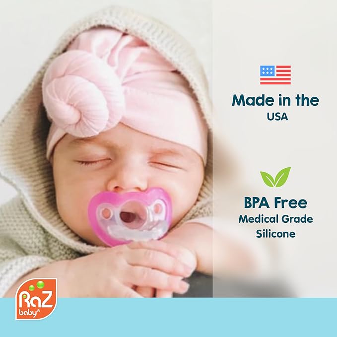 RaZbaby Jollypop Pacifier for Newborns & Up, USA Made, Natural Shaped Orthodontic Binky, Lovingly Shared in NICUs & Hospitals Worldwide, Medical-Grade 100% BPA-Free - 0-3 Months, 10 Pack - Teal