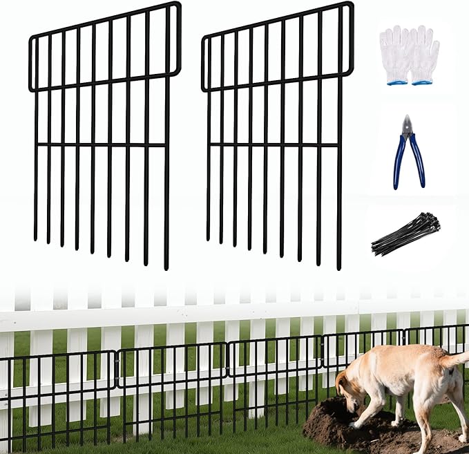 25 Panels Animal Barrier Fence, 27ft(L) x 17in(H) No Dig Fences for Dogs, Rabbits Dog Digging Fences Barrier, Rustproof Metal Defense Fence for Outdoor Yard, with Cable Ties and Cutting Plier