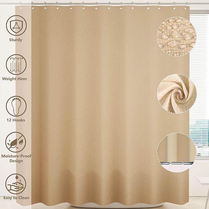 XLHOMO Bathroom Accessories Set - 25PC Bathroom Sets with Shower Curtain and Rugs, Beige Bathroom Accessories with Trash Can, Soap Dispenser, Soap Dish & Toilet Brush