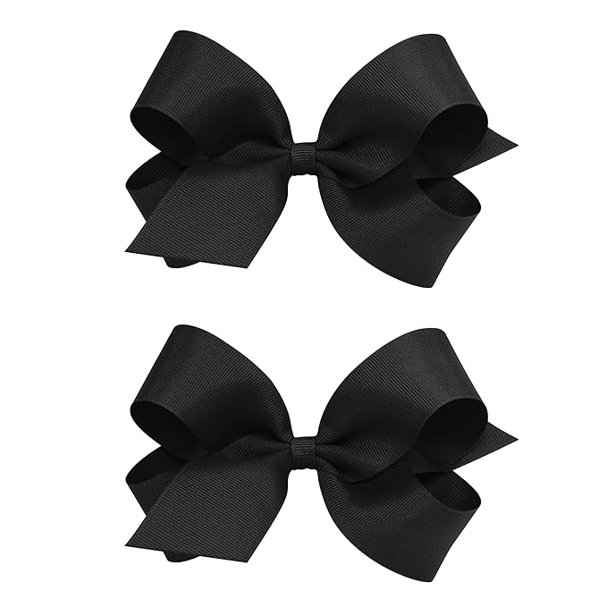 Wee Ones Girls 2 Pack Grosgrain Hair Bows with Plain Wrap Centre on a Wee Stay No Slip Clip, Large, Black