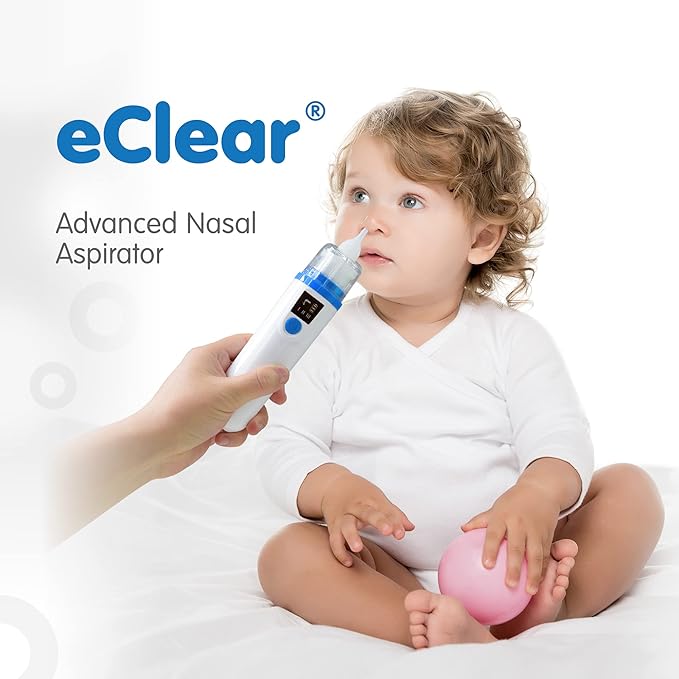 Elepho eClear Advanced Baby Nasal Aspirator. Easy-to-Use with Overflow Protection Technology. Multiple Suction Settings Use for Babies and Children. Single Button Use. Easy Cleaning. USB Rechargeable
