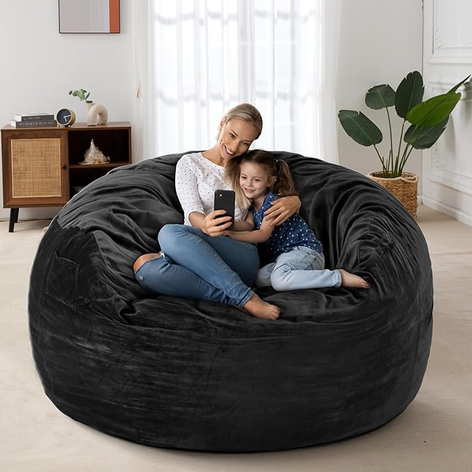HABUTWAY Bean Bag Chair: Giant 4' Memory Foam Furniture Bean Bag Chairs for Adults with Microfiber Cover 4Ft (Black)