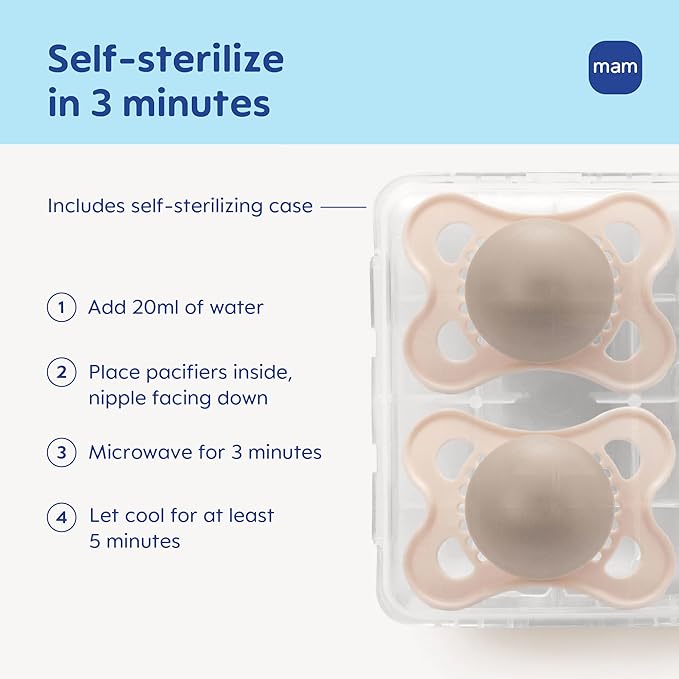 MAM Original Baby Pacifiers 0-6 Months, Binky for Newborn Babies, BPA-Free Skin Soft Silicone Nipple, Glows in The Dark, Developed with Medical Experts, 2 Count, Made in Europe