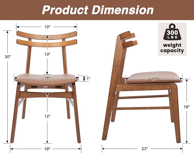 VESCASA 5-Piece Dining Set, 59" L Colonial Oak Rectangle Wood Dining Table with 4 Curved Back Faux Leather Brown Wood Dining Chairs for Dining Room, Kitchen, Restaurant, Dining Set for 4