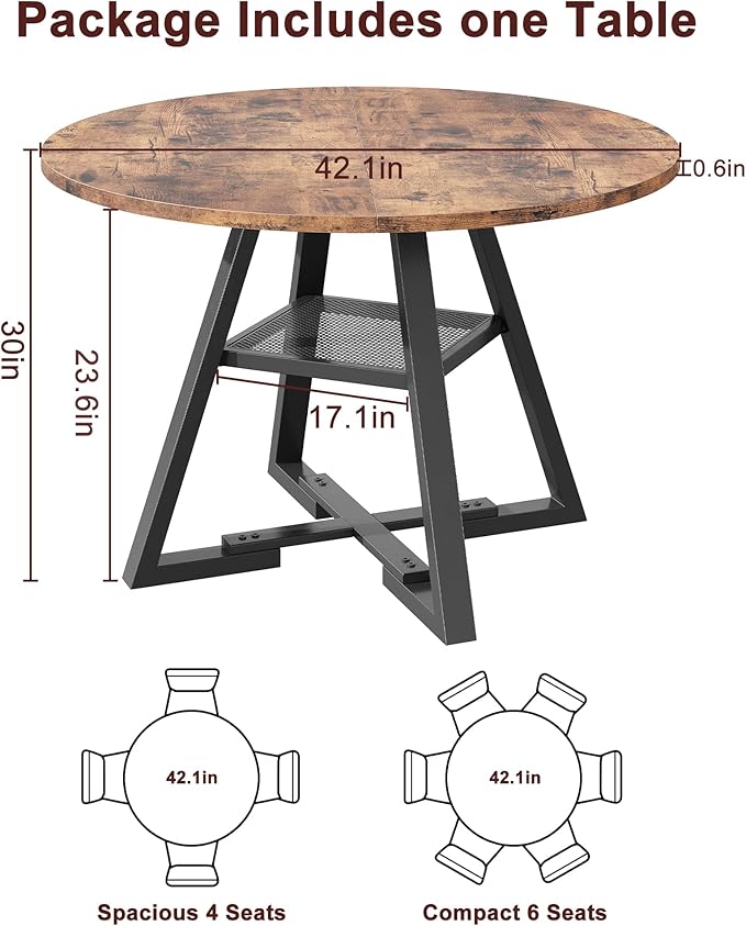 Round Dining Table for 4,Kitchen Dining Room Circle Dinner Pedestal Table,Space Saving Wood Kitchen & Dining Room Furniture (Vintage, 42In)