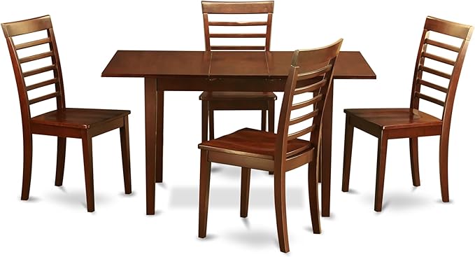 East West Furniture NOML5-MAH-W 5 Piece Dining Set Includes a Rectangle Dining Room Table with Butterfly Leaf and 4 Wood Seat Chairs, 32x54 Inch, Mahogany
