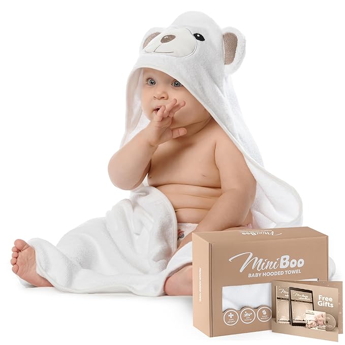 MINIBOO Hooded Baby Towels for Newborn & Toddler - Super Soft Baby Bath Towels with Hood, Highly Absorbent Viscose Made from Bamboo Hooded Towel for Boys, Girls, Newborn Essentials