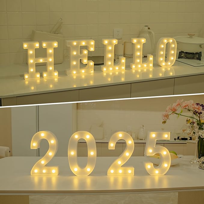 Foaky LED Letter Lights Sign Marquee Light Up Letters Sign for Night Light Wedding/Birthday Party Battery Powered Christmas Lamp Home Bar Decoration(S)
