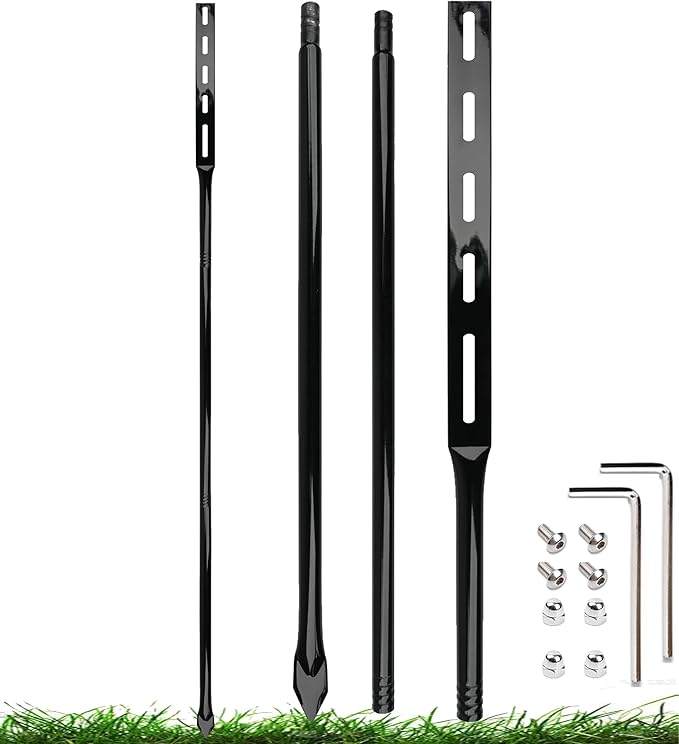54 Inch Heavy Duty Metal Stakes for Yard Signs, Black, 2 Pack with Hardware, Outdoor Lawn Parking Event Ground Stakes
