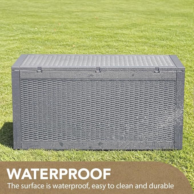 Devoko 95 Gallon Deck Box Large Resin Outdoor Storage Box, Waterproof and UV Resistant Lockable for Outdoor and Patio, Large Storage Cabinet for Patio Furniture, Garden Tools and Pool Supplies, Grey