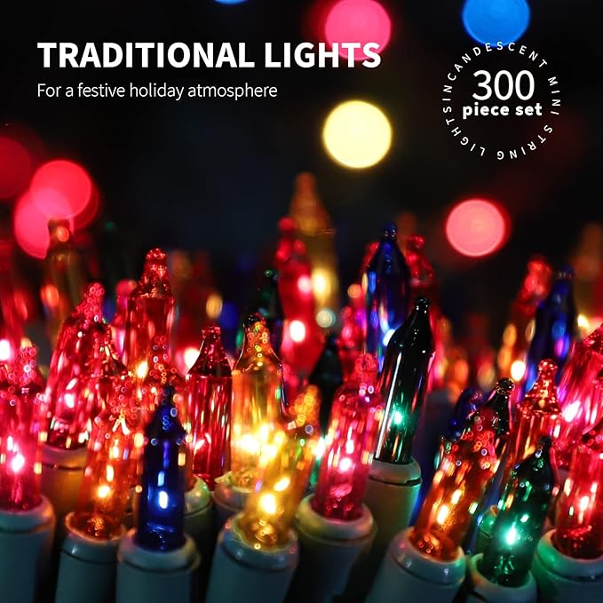 300LIGHTS(2*150L) MULTI Extra-Bright With End Connectors Christmas Decorative Lights 19.44m UL Certified Mini String Light Set Waterproof for Home Garden Holiday Tree Party Patio Decor Wedding