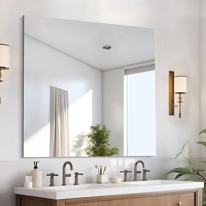 Frameless Mirror, 39x39 inch Square Bathroom Mirrors for Wall, Upgraded Shatterproof Vanity Mirror Over Sink with Polished Edge for Bathroom,Bedroom,Living Room and Entryway