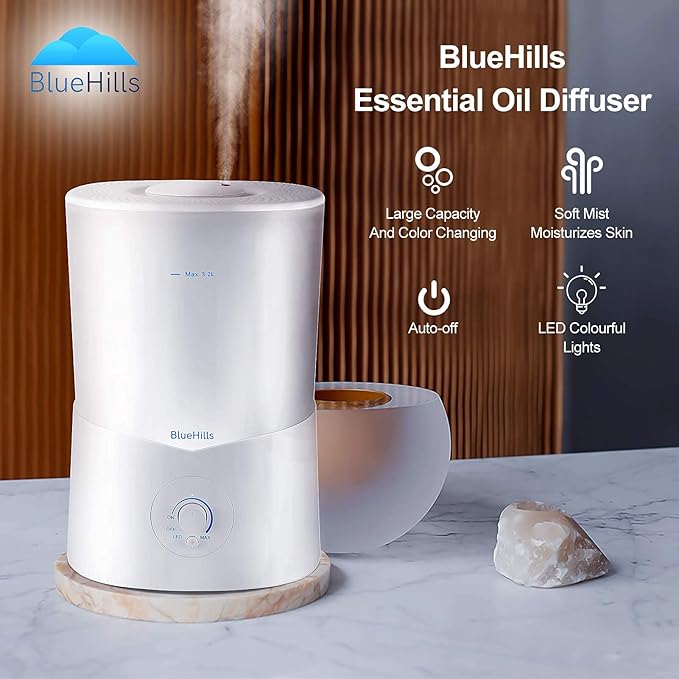 BlueHills Premium Large 3000 ML and 2500 ML XL Essential Oil Diffusers Humidifier Combo Set of 2 for Large Room Home with Décor LED Lights Great Gift – Value Pack of White